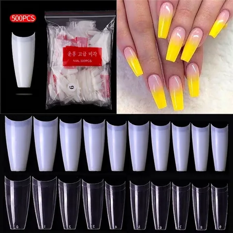 French Half Cover Nail Tips Coffin Ballerina Shape Clear Natural ABS Plastic DIY Manicure Extension Accessories For Women