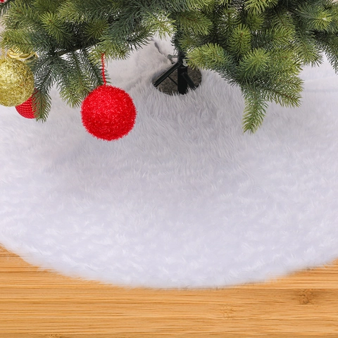 Falda De Árbol De Navidad Piel Sintética Blanca Alfombra Decoración Navideña Lujo Redonda Suave Adorno Interior