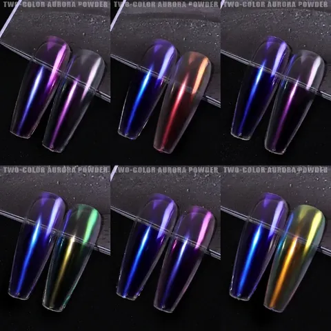 Solid Duo Chrome Aurora Nail Powder Metallic Mirror Iridescent Pigment Glitter For Manicure Art DIY Professional Use
