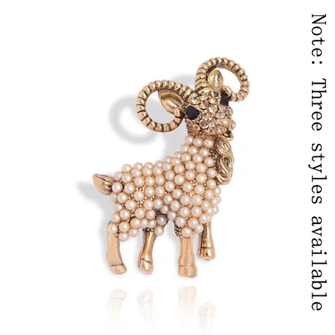 Alloy Rhinestone Faux Artificial Pearl Goat Brooch Elegant Vintage Animal Shaped Jewelry Pin For Women Men Accessories Gift