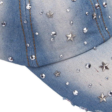 Casquette De Baseball Strass Denim Distress Vintage Ajustable Coton Punk Hip Hop Streetwear Chapeau Soleil Femmes Hommes