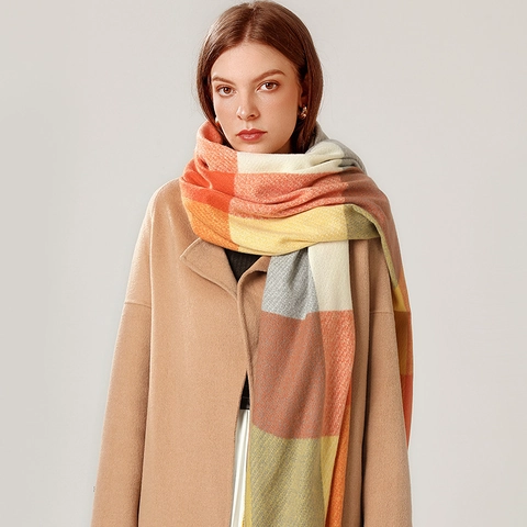 Winter Plaid Scarf For Women Soft Imitation Cashmere Large Shawl With Tassels British Style Retro Warm Multicolor Wrap