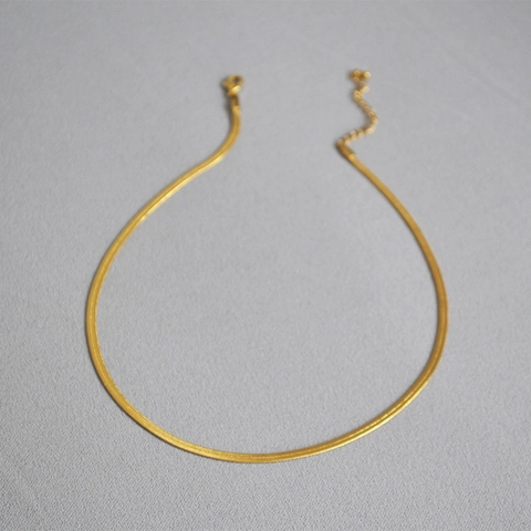 Minimalist Flat Snake Chain Necklace Brass 18K Gold Plated Thin Herringbone Choker For Women Stylish Accessory