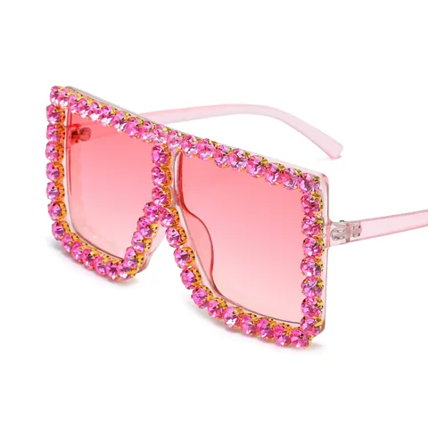 Gafas De Sol Cuadradas Grandes Diamantes De Imitación Lentes Degradados UV400 Moda Fiesta Para Mujeres
