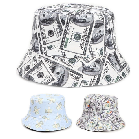 Reversible Dollar Print Bucket Hat Unisex Sun Protection Cotton Polyester Foldable Streetwear Fashion Sunshade Basin Cap