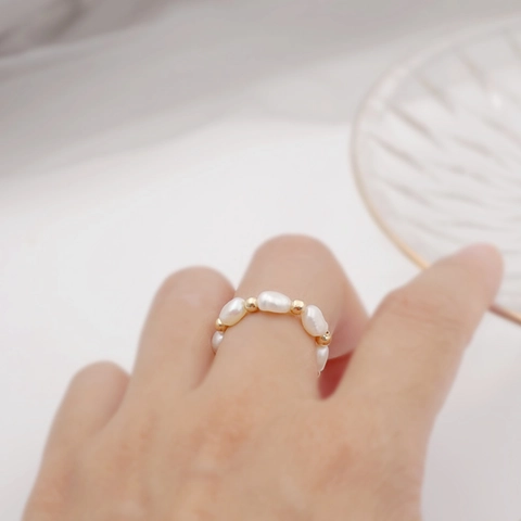 Anello Di Perline Di Süßwasserperle D Acqua Dolce Barocche Con Perline Dorate Gioielli Vintage Minimalisti Elastici Per Donne