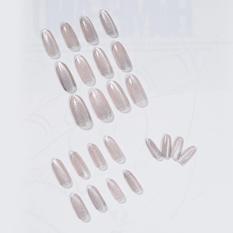 Uñas Postizas A Presión Larga Forma De Almendra Efecto Ojo De Gato Brillante Uñas Artificiales Nude Rosa Removibles Para Mujeres