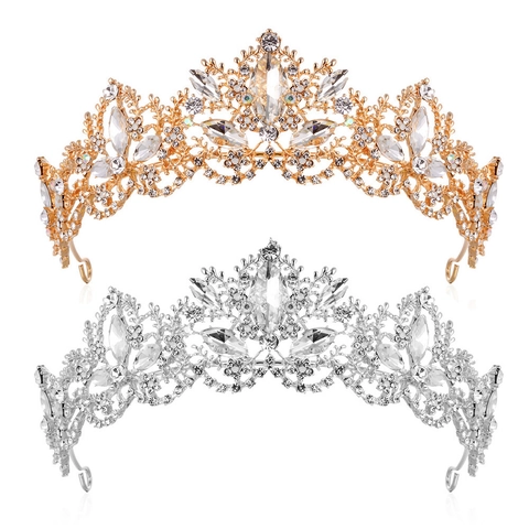 Luxus Strass Brautkrone Tiara Frauen Hochzeit Barock Legierung Kristall Blumen Kopfschmuck Festzug Party Haarschmuck