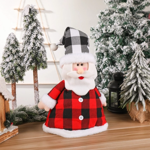 Christmas Tree Topper Santa Claus Snowman Plush Plaid Fabric Holiday Decoration Buffalo Check Winter Ornament Home Party