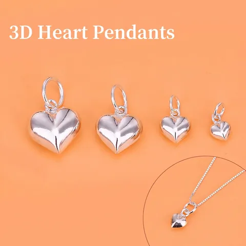 Ciondolo A Cuore In Argento Sterling 925 Charms 3D Cavi Lucidati A Specchio Per Creazione Gioielli Collana Bracciale Liscio