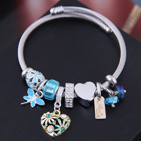 Vintage Ethnischen Charme Armband Legierung Stahl Strass Kristall Herz Gänseblümchen Libelle Anhänger Schmuck Für Frauen