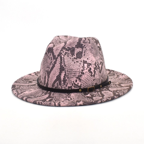 Breedgerande Fedora Hoed Van Wol Met Slangenprint Vintage Jazz Cap En Leren Riem Decoratie