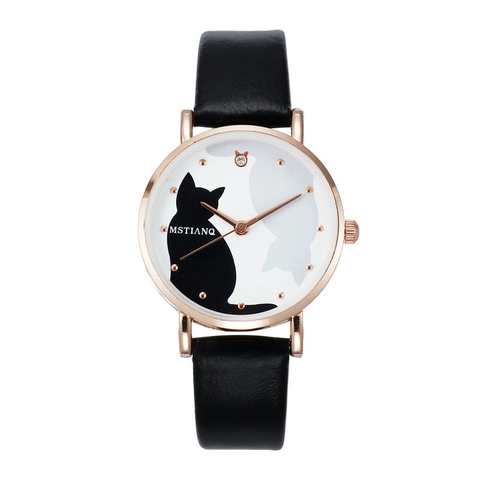 Lindo Reloj de Cuarzo de Gato de Dibujos Animados para Mujer Minimalista Coreano Esfera Redonda Pequeña Correa de Cuero Sintético Estilo Harajuku Reloj de Pulsera para Niñas Estudiantes Mujeres