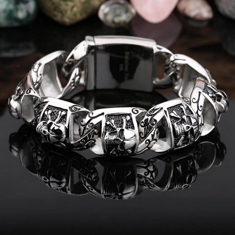 Pulsera De Cadena Calavera Acero Inoxidable 316L Vintage Gótico Punk Hip Hop Rock Biker Heavy Metal Joyería Hombre