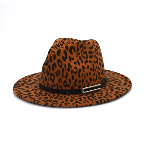 Cappello Fedora Maculato In Feltro Di Lana Tesa Larga Piatta Jazz Cap Con Fibbia Della Cintura Stile Vintage Per Uomo Donna