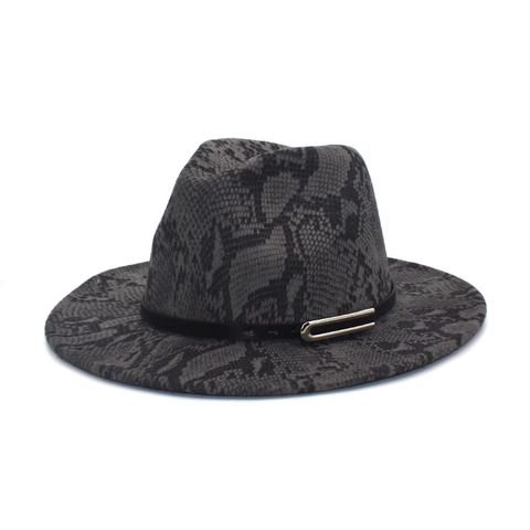 Cappello Fedora Vintage Con Stampa Serpente In Lana Tesa Larga Jazz Cap Con Cintura Fibbia In Metallo Per Uomini Donne