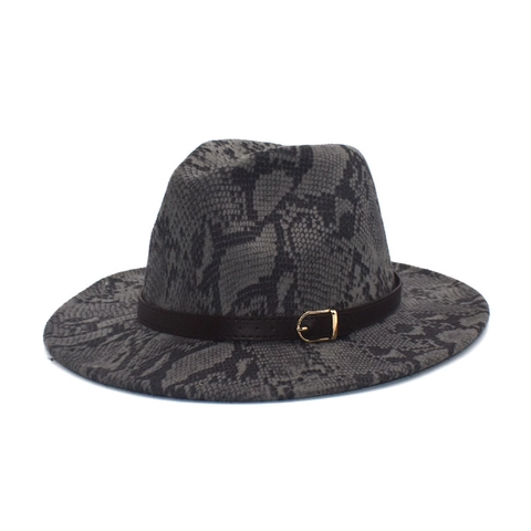 Cappello Fedora Con Stampa Serpente In Lana A Tesa Larga Con Cintura A Fibbia Per Donne Uomini Stile Vintage