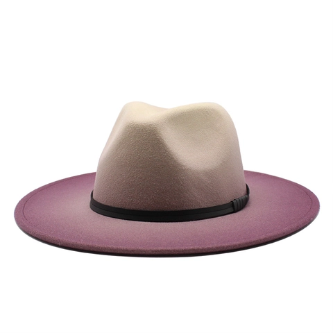 Klassischer Fedora Hut Breite Krempe Wollfilz Farbverlauf Zweifarbig Jazz Cap Retro Britischer Stil Unisex Herbst Winter