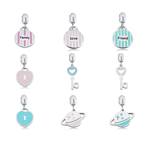 Ciondoli In Acciaio Inossidabile Smalto Per Creazione Gioielli Bracciale Collana Pianeta Cuore Chiave Famiglia Amore Amico