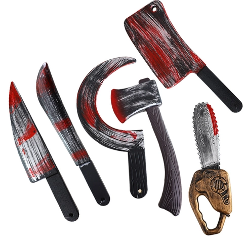 Halloween Blutige Waffen Requisite Realistisches Plastik Simulation Axt Sichel Kettensäge Hackbeil Horror Cosplay Geisterhaus
