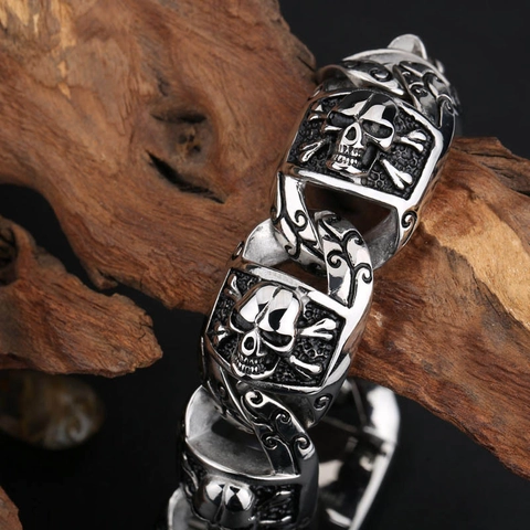 Pulsera De Cadena Calavera Acero Inoxidable 316L Vintage Gótico Punk Hip Hop Rock Biker Heavy Metal Joyería Hombre