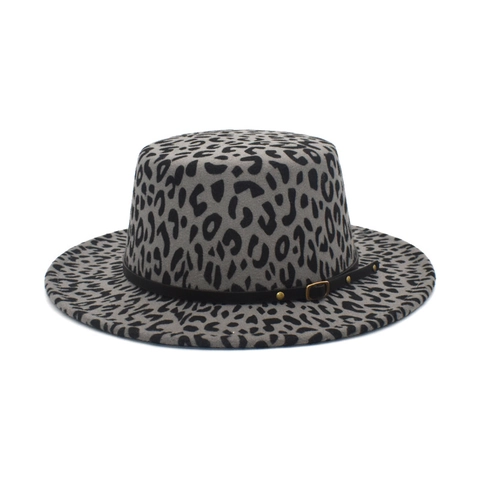Leopardenmuster Wollfilz Hut Mit Flacher Krone Breiter Krempe Fedora Für Damen Und Herren Vintage Jazz Kappe Mit Schnalle