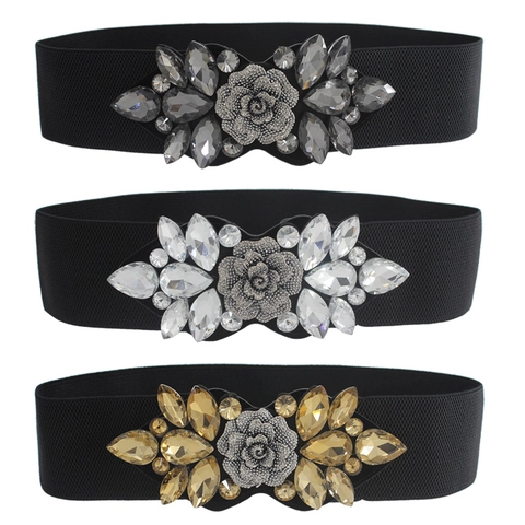Cintura Corsetto Elastica Larga Da Donna Fibbia Fiore Rosa Strass Pelle PU Vintage Decorazione Vita Per Accessorio Vestito