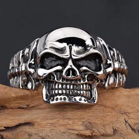 Brazalete De Calavera Para Hombre De Acero Inoxidable Esqueleto Hueso Punk Gótico Joyería