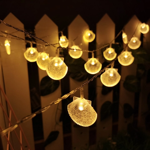 Shell Shape LED Solar String Lights Outdoor Waterproof Garden Decor Wedding Party Christmas Festival Plastic