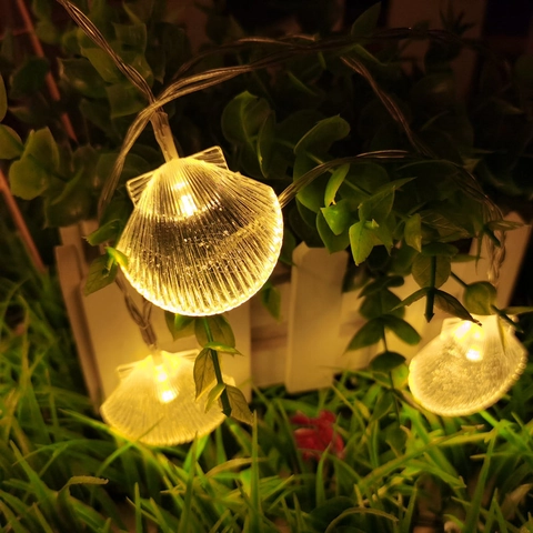 Shell Shape LED Solar String Lights Outdoor Waterproof Garden Decor Wedding Party Christmas Festival Plastic