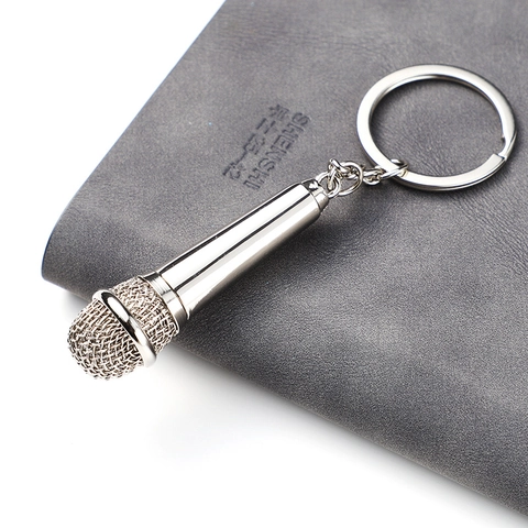 Microphone Shape Keychain Zinc Alloy Mini Realistic Mic Bag Pendant Music Lover Novelty Gift