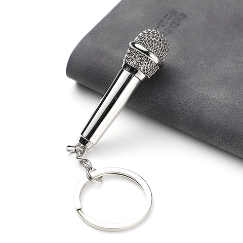 Microphone Shape Keychain Zinc Alloy Mini Realistic Mic Bag Pendant Music Lover Novelty Gift
