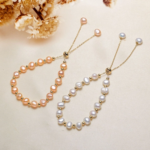 Bracelet Perles Eau Douce Or Rempli Alliage Cuivre Baroque Irrégulier Réglable Cordon Pour Femmes Minimaliste