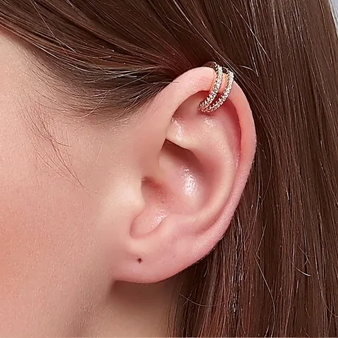 Orecchini A Polsino Per Orecchio A Forma Di C Sovrapposti Rame Zircone Pavimentato Gioielli Non Forati Donne Accessorio Elegante