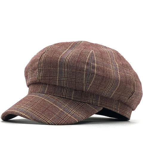 Cappello Newsboy A Quadri Da Donna Stile Britannico Ottagonale Retro Cotone Tweed Autunno Inverno Berretto Piatto