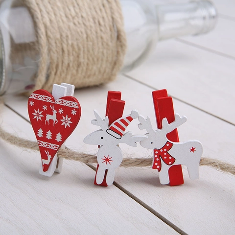 Weihnachts-Holzklammern Deko Rentier Herz Form Foto Wäscheklammern DIY Feiertags Haus Dekoration