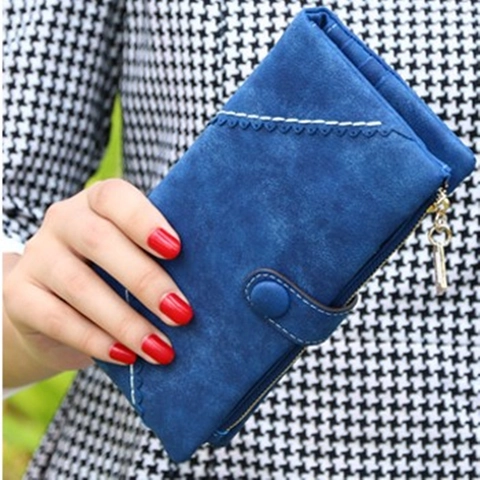 Damen Geldbörse Lang Matt PU-Leder Retro Wellennaht Clutch Multi Kartensteckplatz Reißverschluss Druckknopf Handytasche