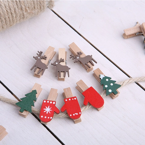 Mini Mollette In Legno Di Natale Per Appendere Foto Decorazione Festiva Accessorio Fai Da Te Forme Renna Albero Guanto