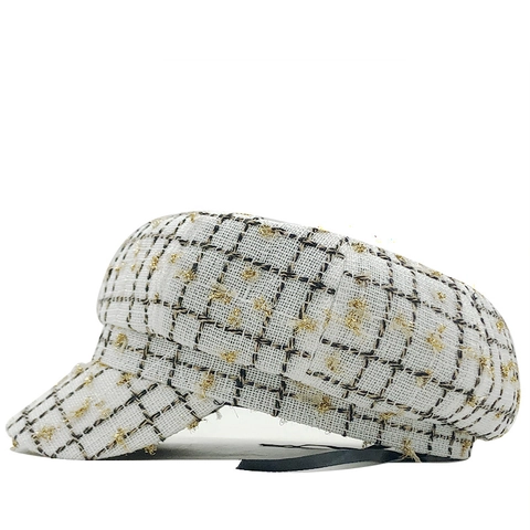 Cappello Newsboy Da Donna Tweed A Quadri Baker Boy Con Filo Dorato Vintage Elegante Ottagonale Con Visiera
