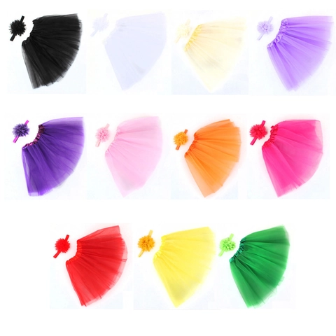 Baby Girls Chiffon Flower Tutu Skirt And Matching Headband Photography Prop Mesh Tulle Outfit Newborn Infant