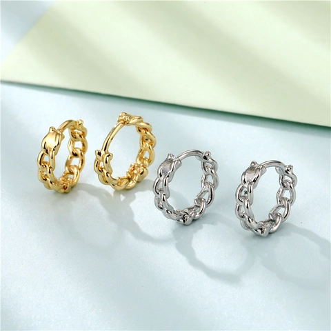 Minimalistische Kettenglied Creolen Kupfer Glänzend Cuban Link Ohrringe Mit 925 Sterling Silber Ohrstecker Für Damen