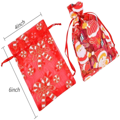 Organza Drawstring Bags Christmas Bronzing Pattern Gift Jewelry Packaging Pouches Transparent Holiday Candy Treat Bags