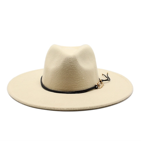 Klassieke Wollen Vilt Fedora Hoed Voor Heren Dames Brede Rand Jazz Hoed Met Decoratieve Gouden Ketting Riem