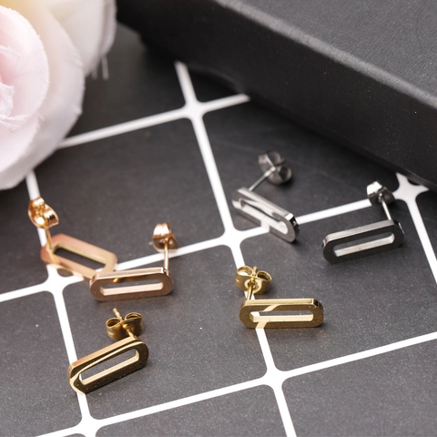 Pendientes De Botón Geométricos Minimalistas Acero Inoxidable Ovalado Hueco Chapado En Oro 18K Joyas Moda Mujer