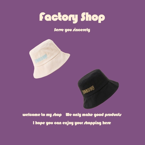 Cappello Alla Pescatora In Cotone Ricamo Lettere Peacey Protezione Solare Tesa Larga Casual Minimalista Unisex