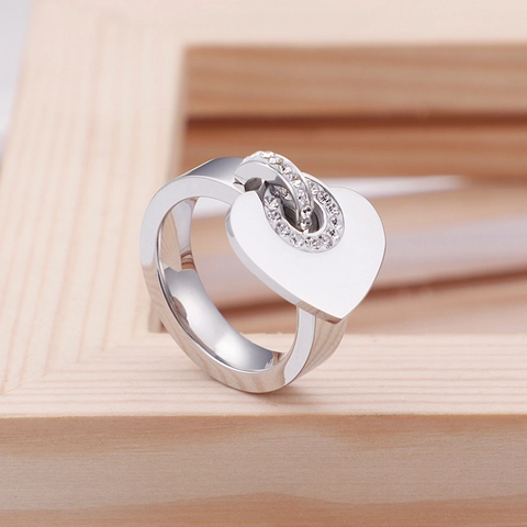 Anello Pendente A Cuore Acciaio Inossidabile Zircone Scintillante Minimalista Romantico Gioielli Di Moda Accessorio Per Donne