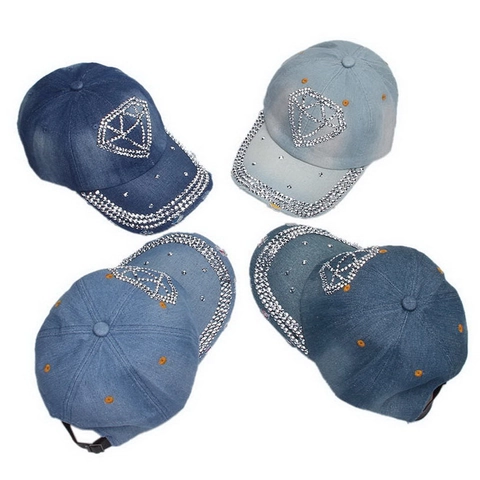 Casquette De Baseball Strass Denim Distress Vintage Ajustable Coton Punk Hip Hop Streetwear Chapeau Soleil Femmes Hommes
