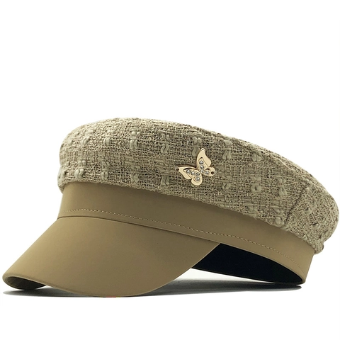 Cappello Newsboy Donna Tweed Vintage Berretto Baker Boy Con Farfalla Di Strass Elegante Autunno Inverno