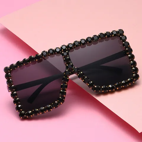 Gafas De Sol Cuadradas Grandes Diamantes De Imitación Lentes Degradados UV400 Moda Fiesta Para Mujeres