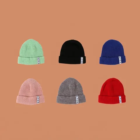 Kids Beanie Hat Knitted Winter Warm Soft Ribbed Solid Color Skull Cap For Boys Girls